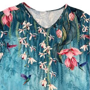 Flower and Hummingbird Design Front & Back Short Sleeve Blouse Size XL NWOT